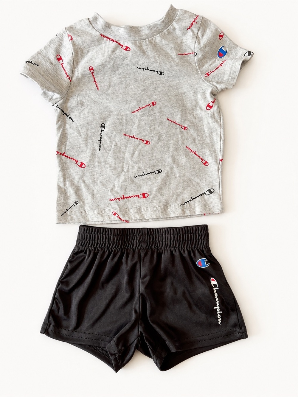 Champion Grey Logo Tee and Black Shorts Kids